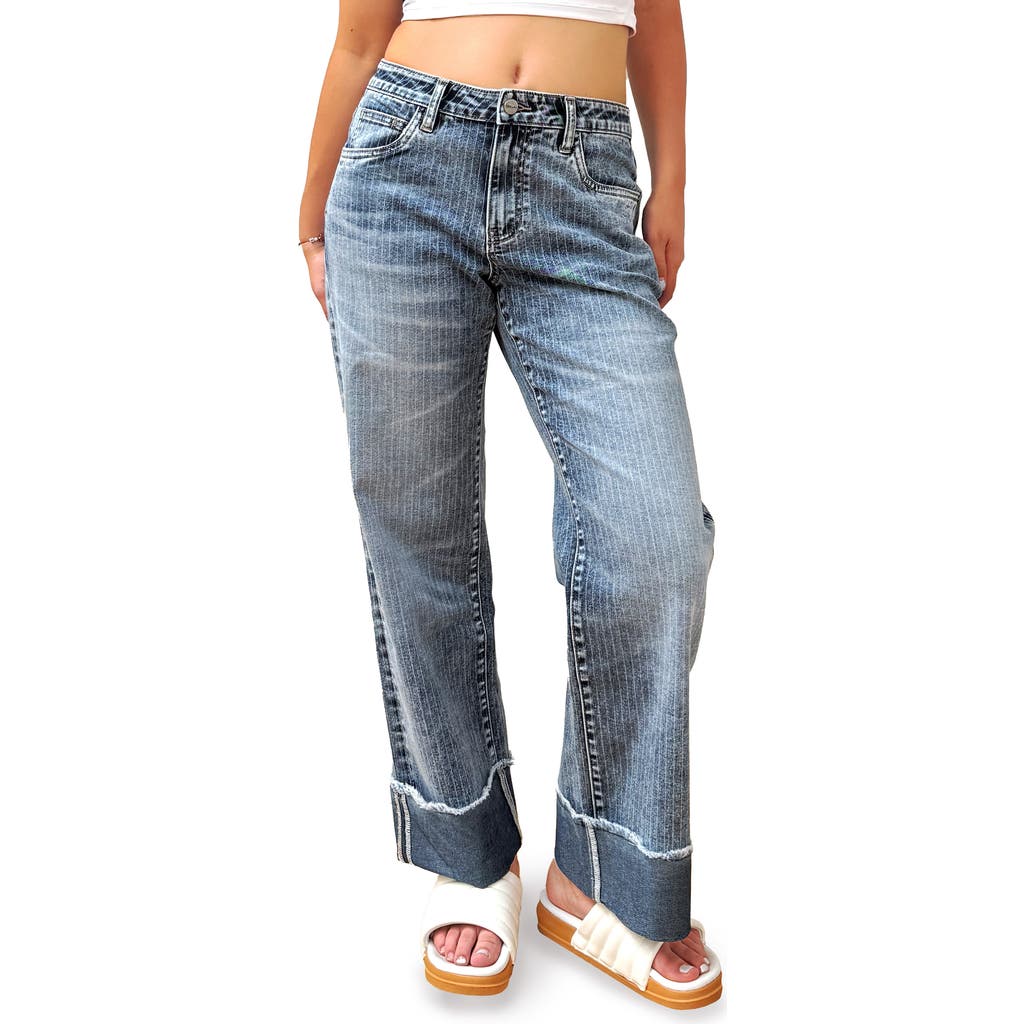 Hint Of Blu Cuffed Ankle Wide Leg Jeans In Blue