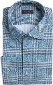 Zanella Downing Glen Plaid Knit Nylon Blend Dress Shirt