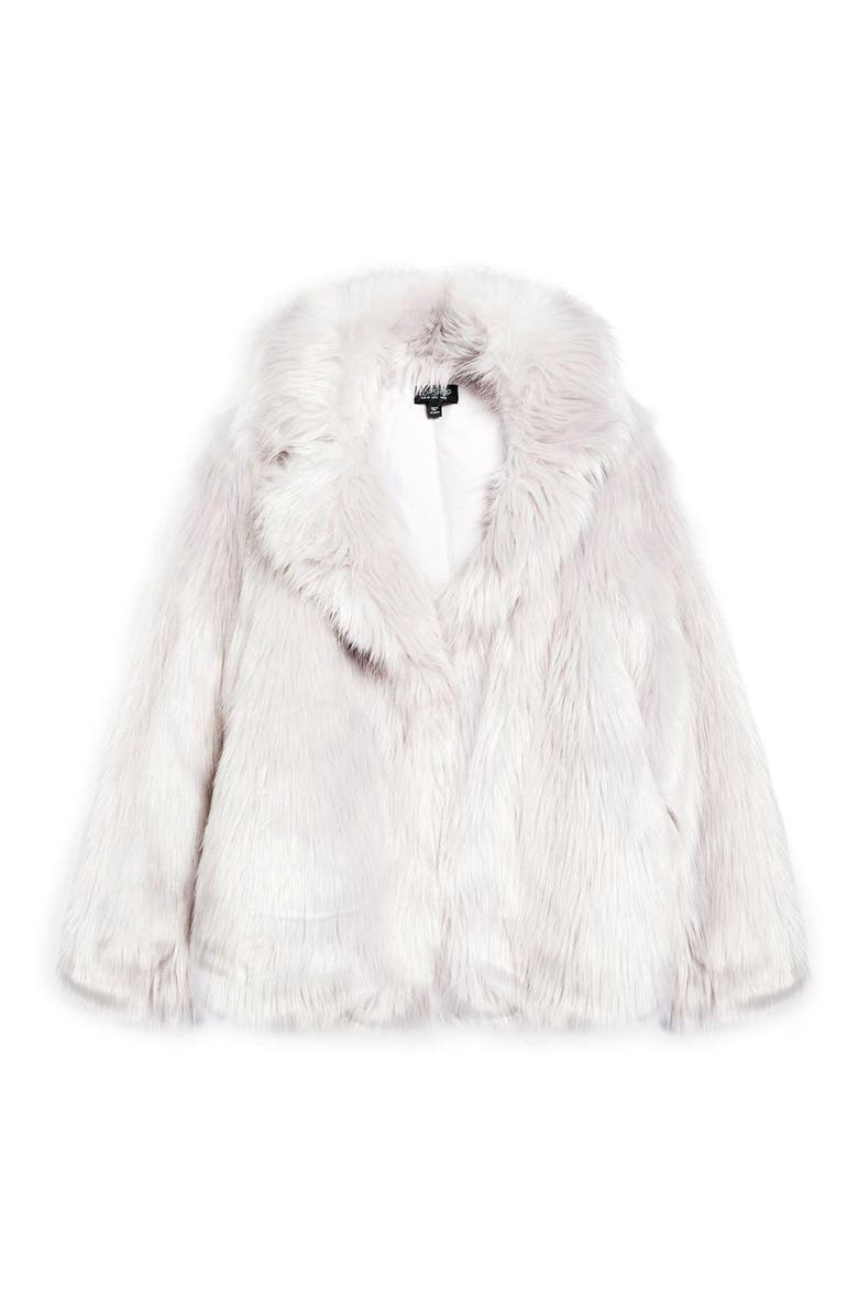 Topshop Camille Faux Fur Coat, Alternate, color,