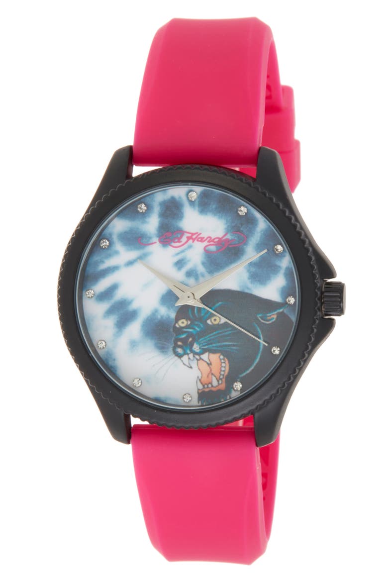 Silicone Strap Watch, 38mm, Main, color, MATTE FUCHSIA