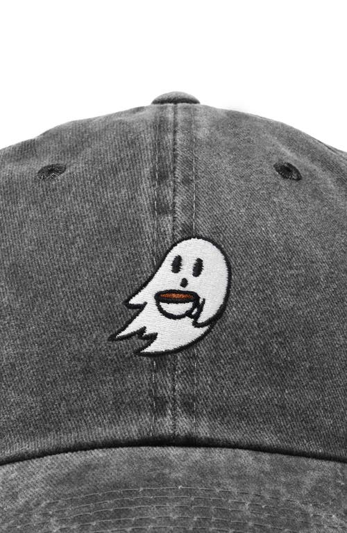 Dalix Coffee Ghost Embroidered Hat In Washed Black