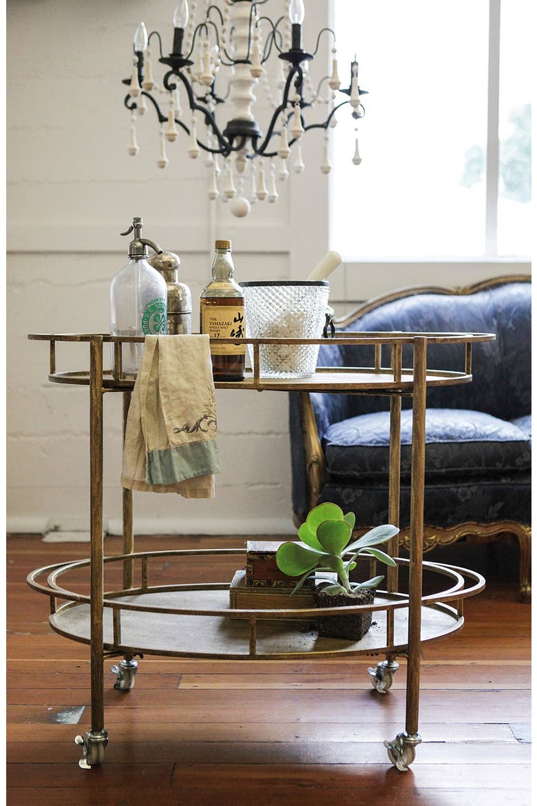 Two-Tier Metal Bar Cart, Alternate, color, GOLD