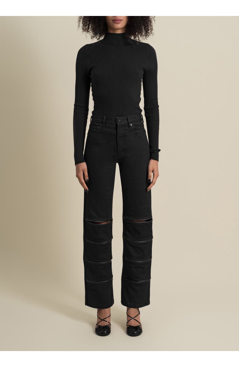 Contessa Mills Arcana Slim-Fit Mid-Rise Leather-Trim Jeans, Main, color, Black