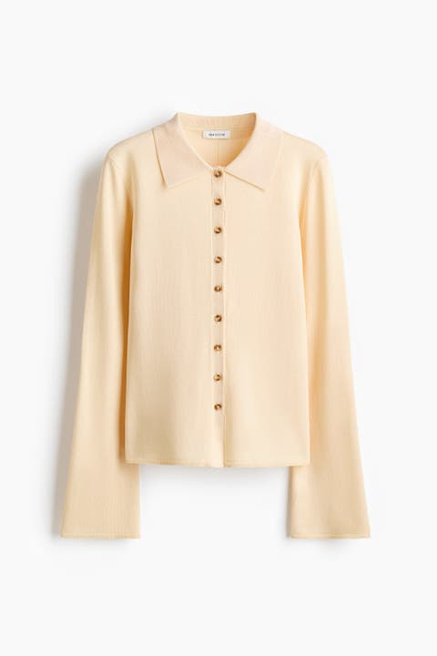 Fine-knit Button-front Top