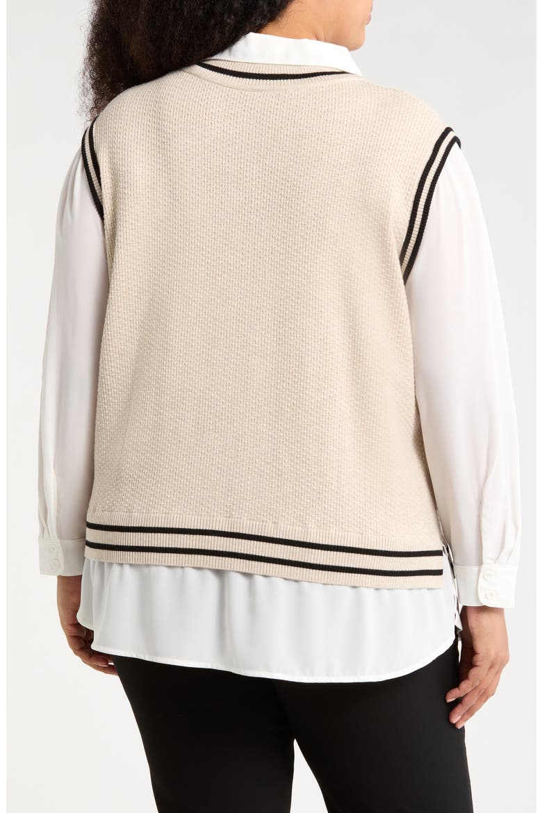 V-Neck Twofer Sweater, Alternate, color, NEUTRAL/ BLACK