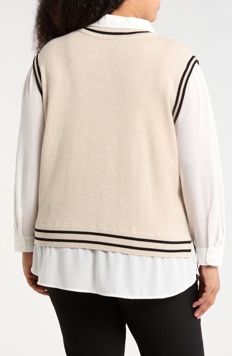 Adrianna Papell V-Neck Twofer Sweater, Alternate, color, Neutral/ Black