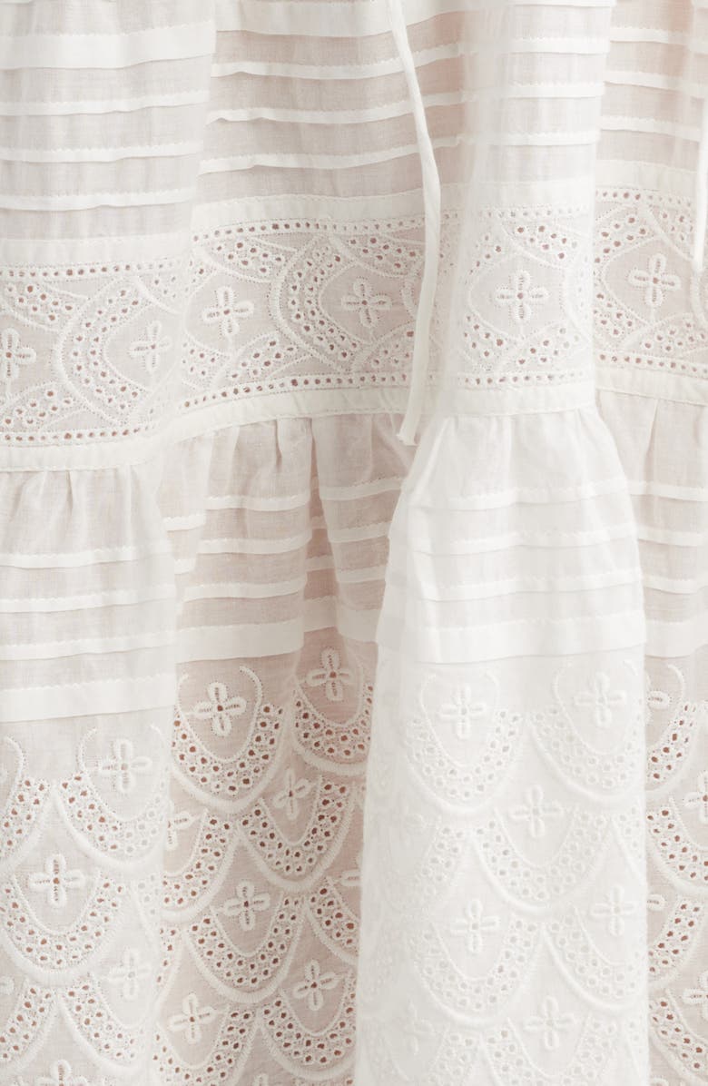 LoveShackFancy Orcia Embroidery Detail Cotton Babydoll Minidress, Alternate, color, Optic White