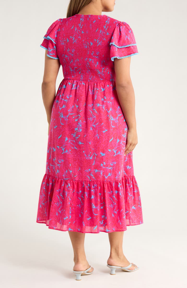 SUGARLIPS Delina Floral Smock Bodice Cotton Dress, Alternate, color, Pink/ Blue