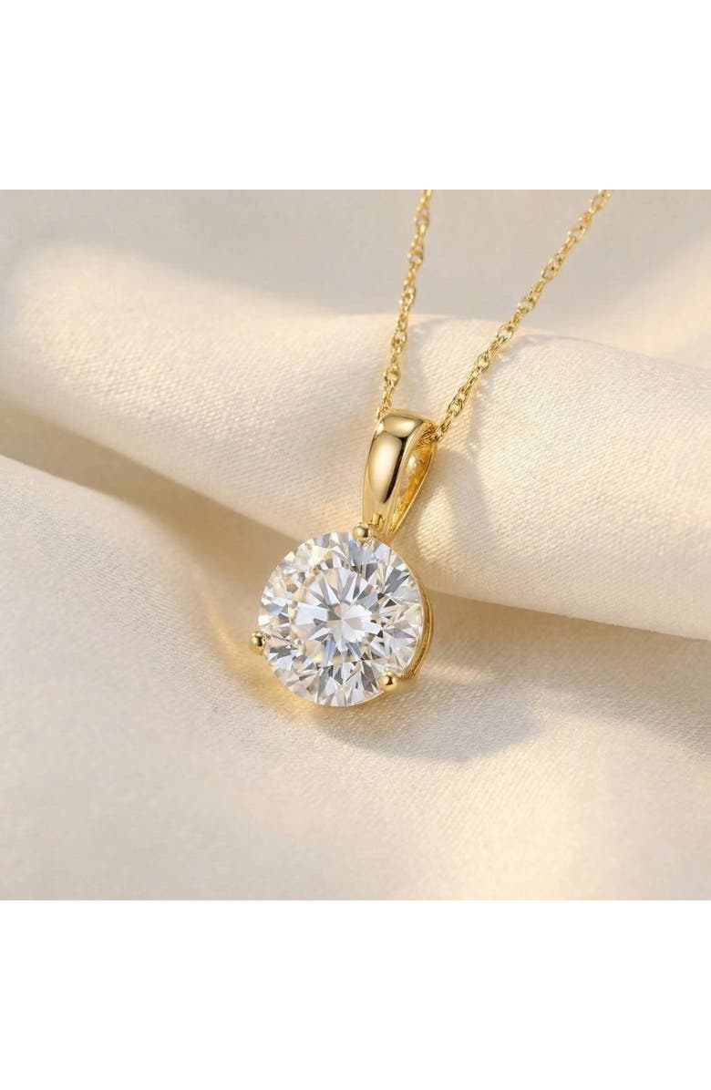 Bliss Diamond Certified 3Ct Round 3-Prong Diamond Pendant 14k Gold Lab Grown Necklace, Alternate, color, 14K Yellow Gold