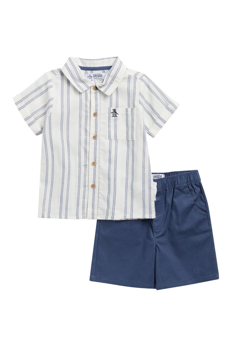 Kids' Short Sleeve Button-Up Camp Shirt & Shorts Set, Main, color, WHITECAP GREY