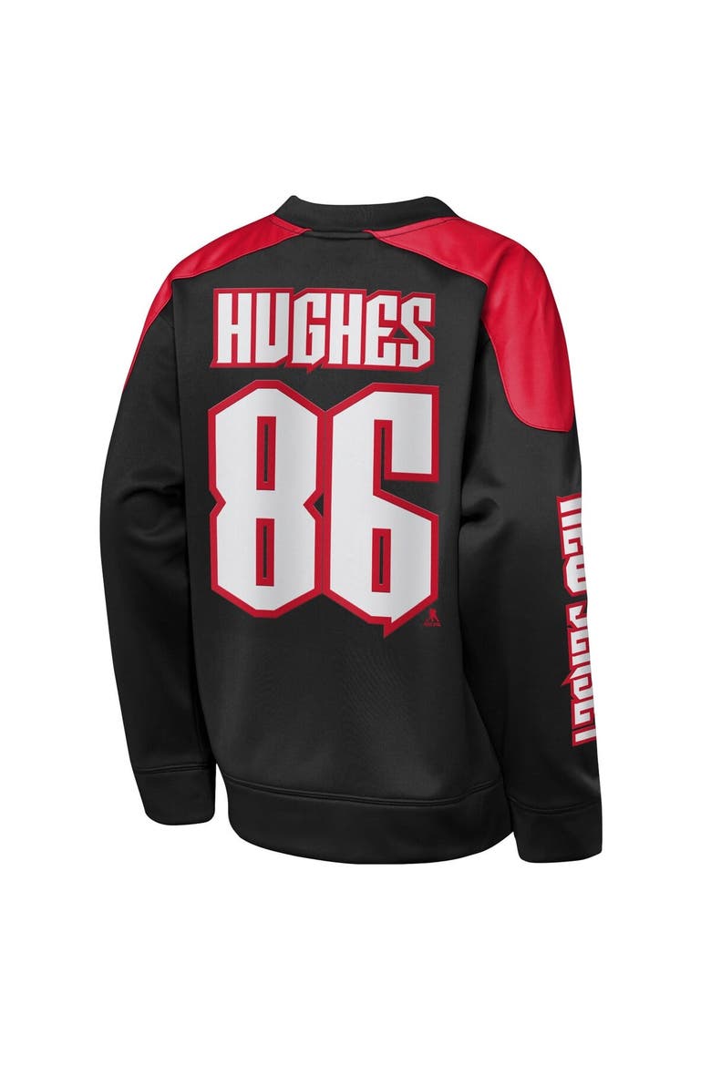 Youth Outerstuff Jack Hughes Black New Jersey Devils Best Defense Name & Number Crewneck Sweatshirt, Alternate, color, Black