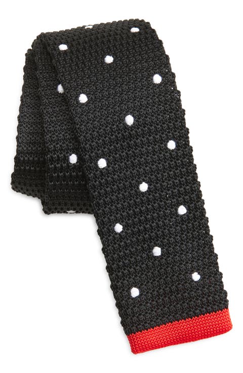 Black & Red Polka Dot Knit Silk Tie
