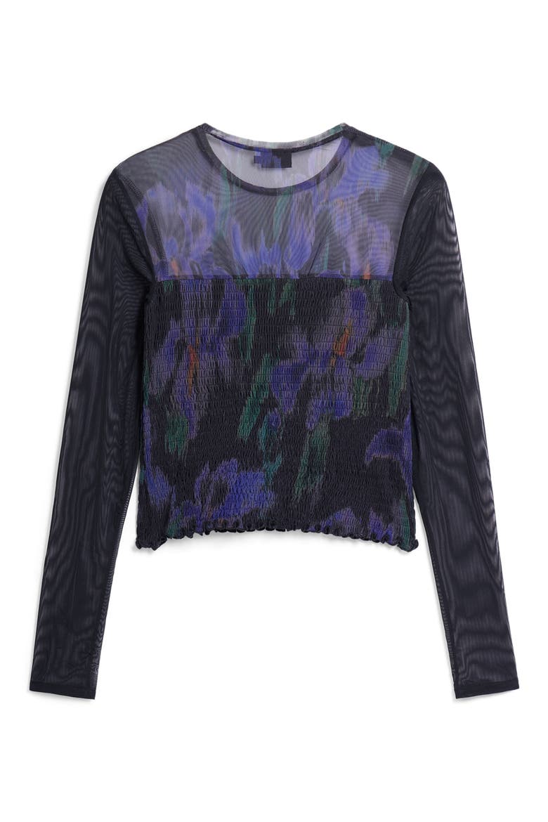 Smocked Long Sleeve Top, Main, color, BLACK