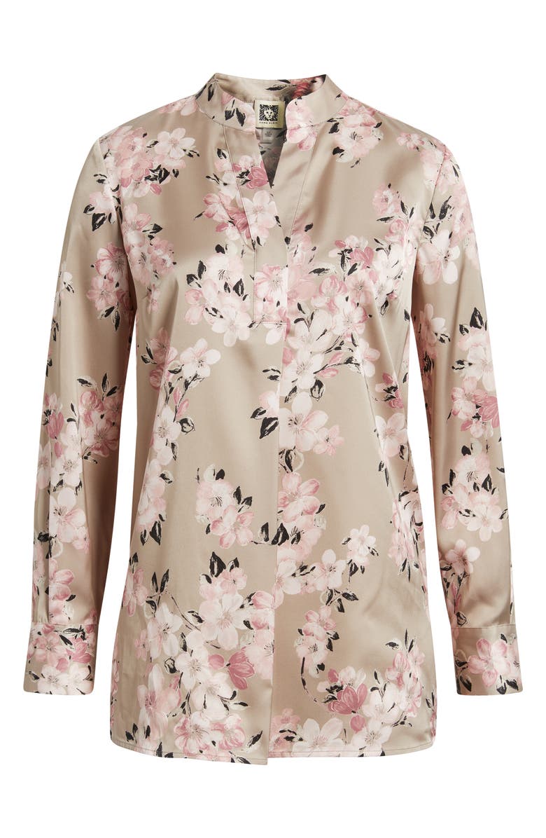 Anne Klein Print Popover Satin Top, Main, color, Porcini Multi