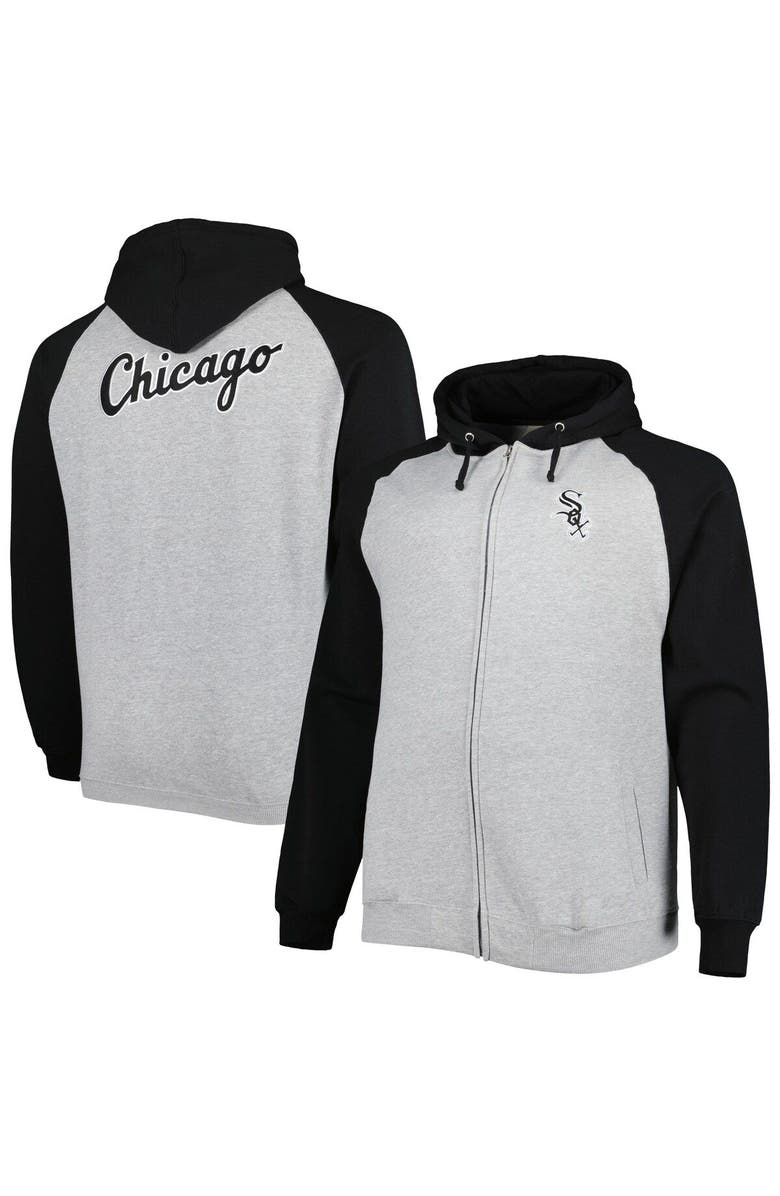 PROFILE Men's Heather Gray/Black Chicago White Sox Big & Tall Raglan Hoodie Full-Zip Sweatshirt, Main, color, 