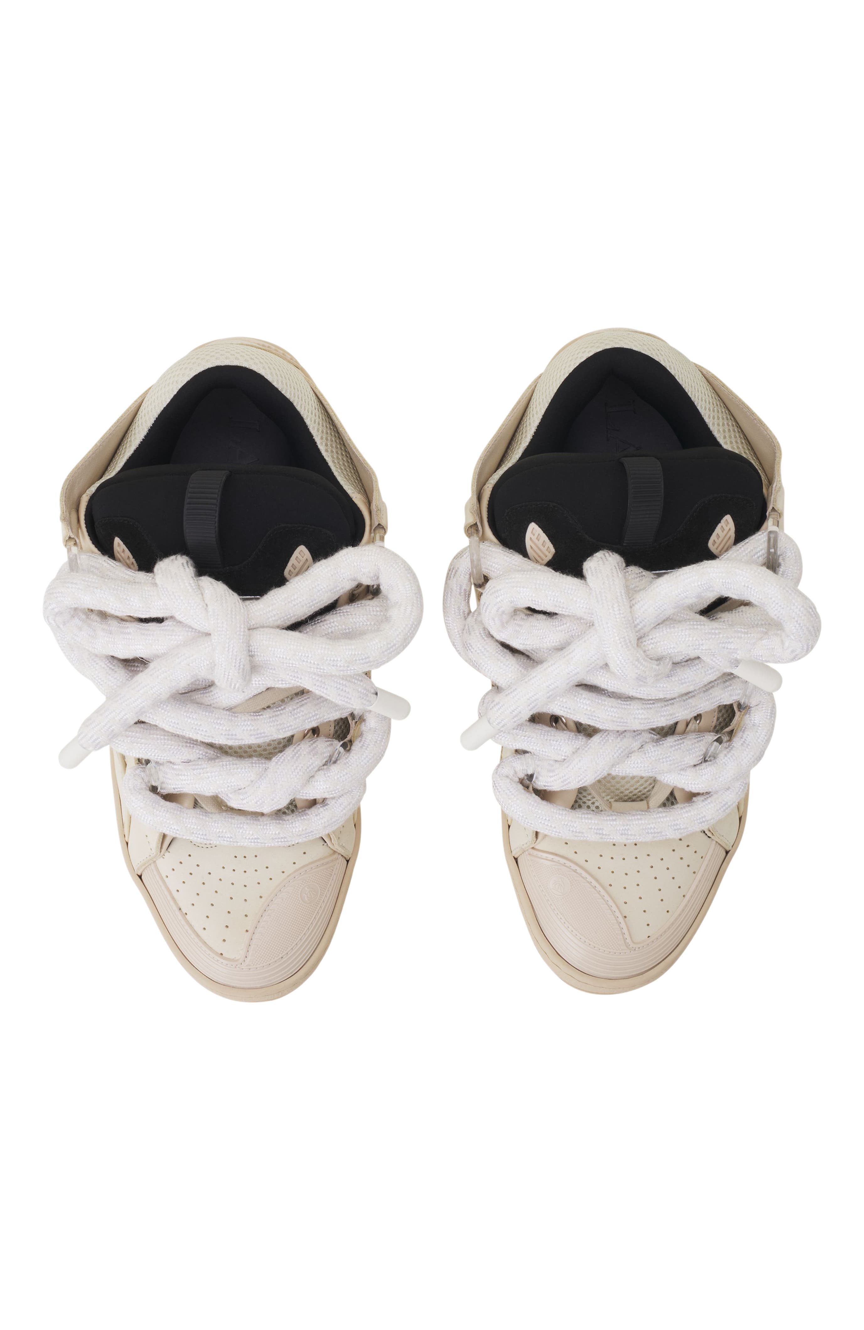 Lanvin Curb Sneakers In Leather With Snake Laces, Alternate, color, Beige/Black