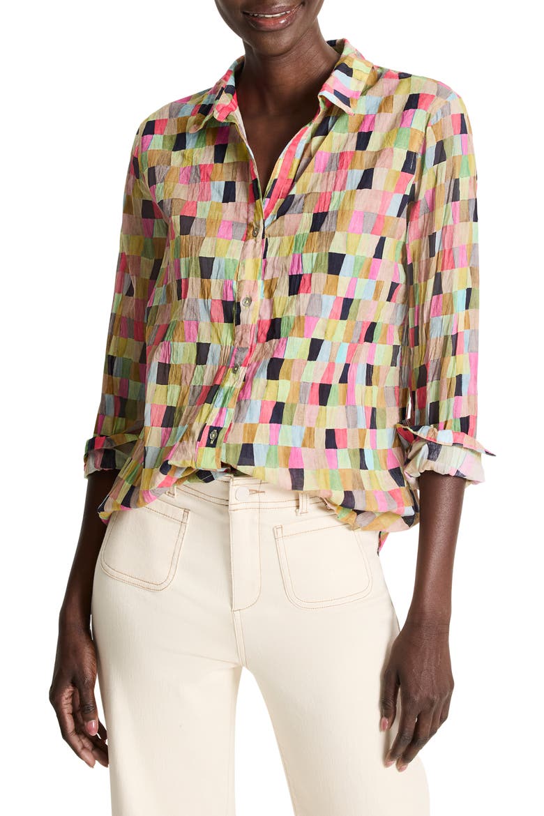 Colorfield Crinkle Button-Up Shirt, Main, color, GREEN MULTI