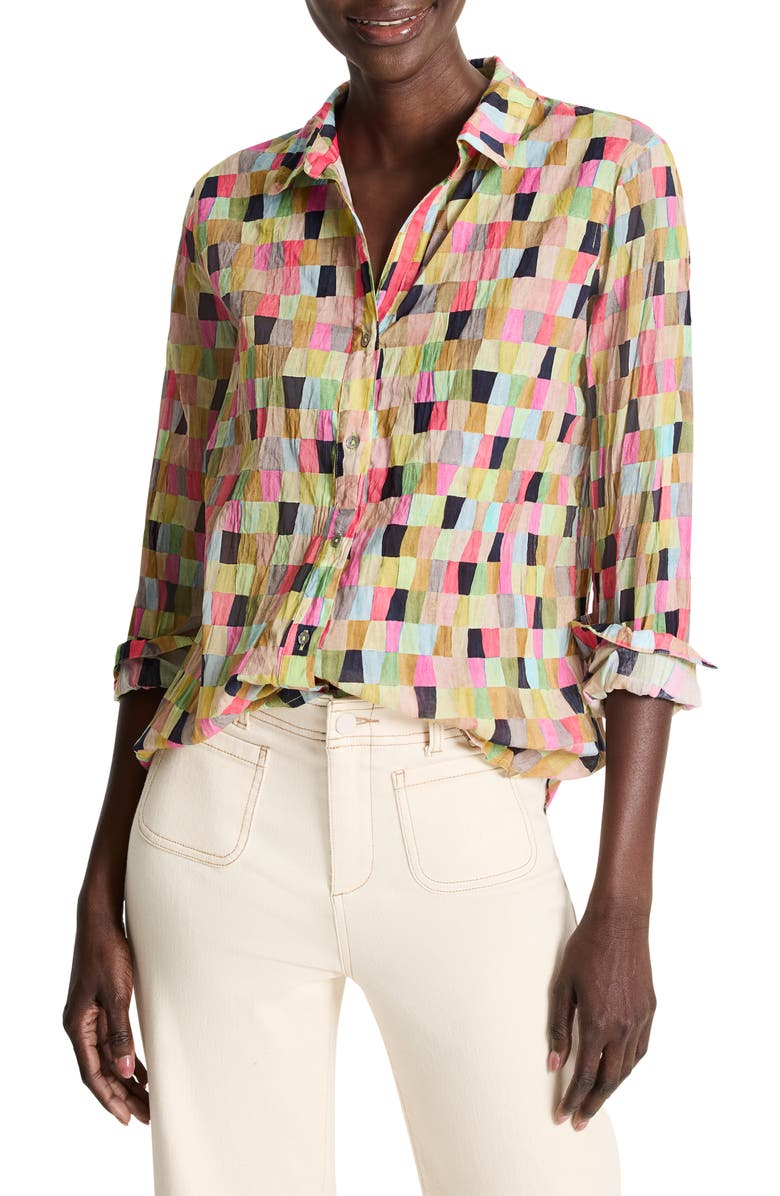 NIC+ZOE Colorfield Crinkle Button-Up Shirt, Main, color, 