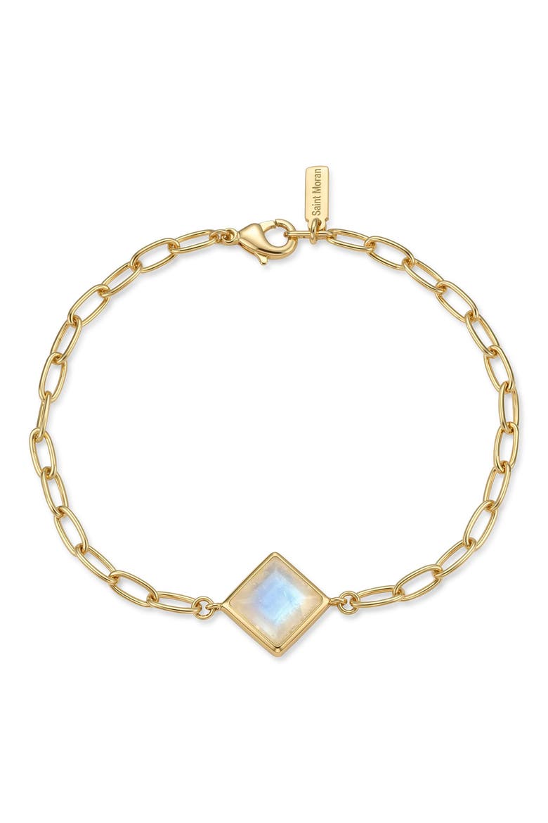 14k Gold Plated Square Stone Chain Bracelet, Main, color, WHITE/ GOLD