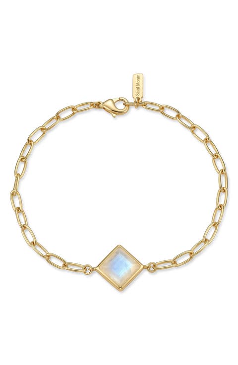 14k Gold Plated Square Stone Chain Bracelet