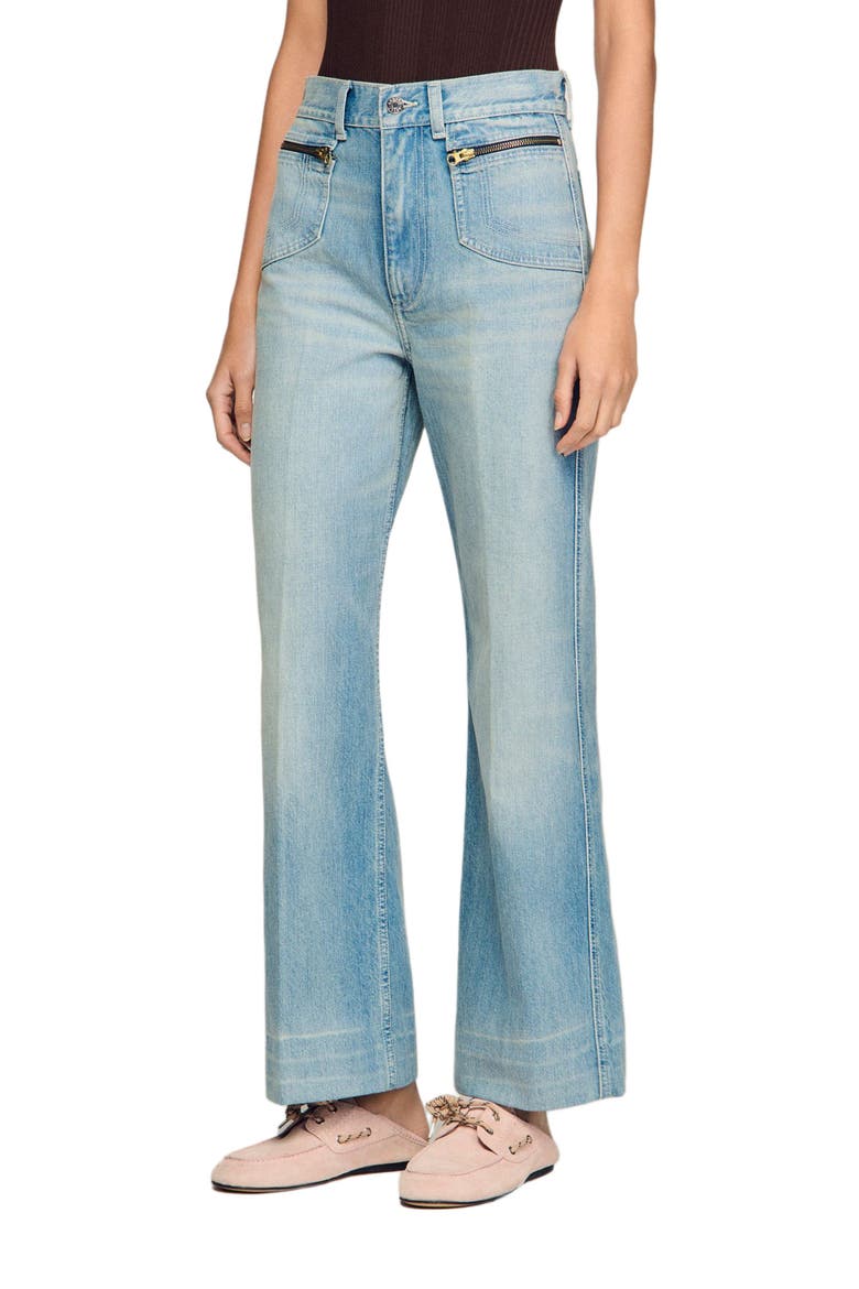 Faded straight zipped cotton jeans, Main, color, Blue jean