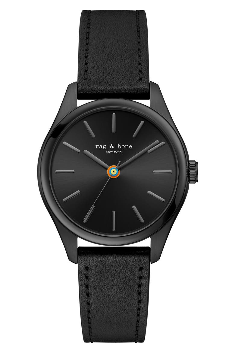Dean Leather Strap Watch, 38mm, Main, color, BLACK
