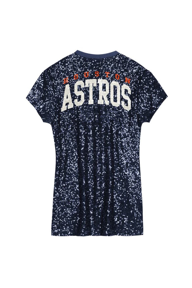 Girls Youth  Navy Houston Astros Sequin V-Neck Dress, Alternate, color, Navy