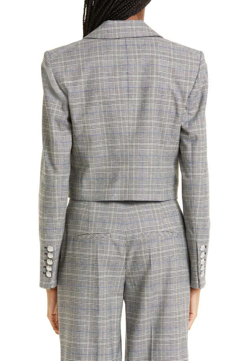 Fabiola Plaid Crop Blazer, Alternate, color, HEATHER GREY/ BLUE MULTI
