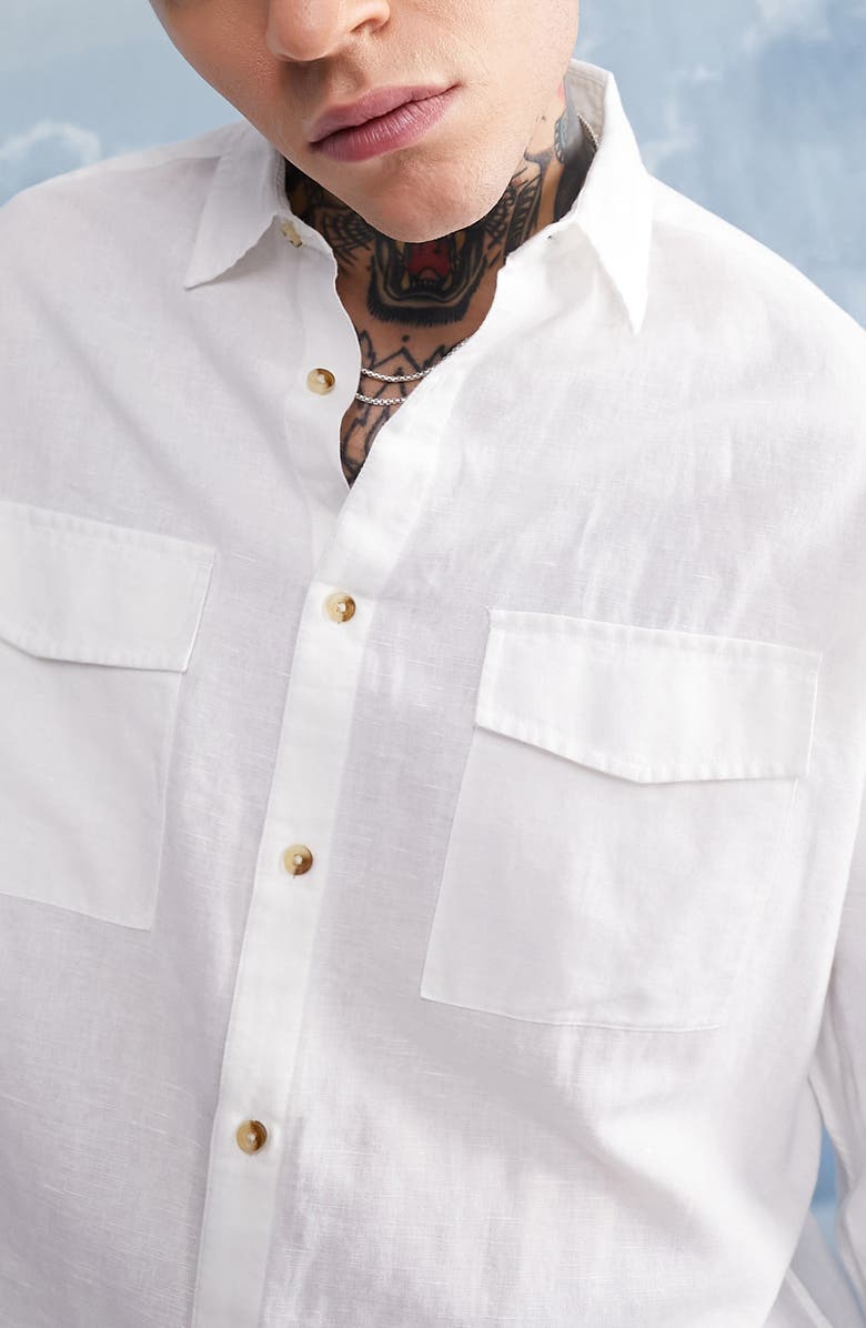 ASOS DESIGN Oversize Linen Blend Button-Up Shirt, Alternate, color, 