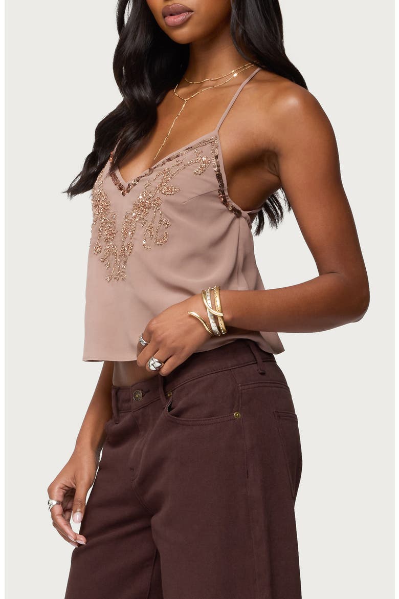 Sorina Sequin Beaded Camisole, Alternate, color, TAUPE