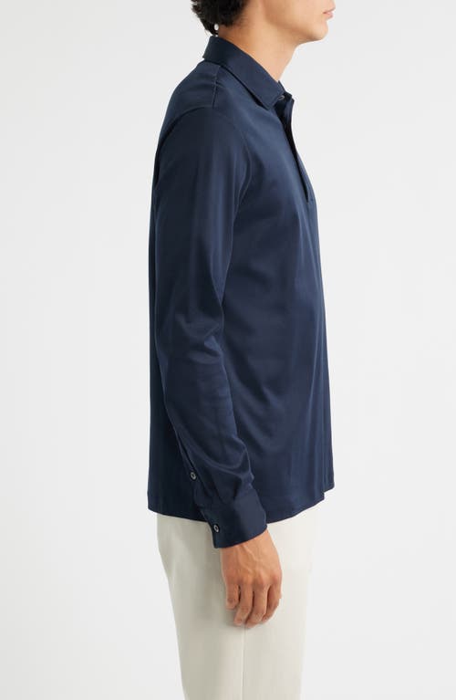 Aurélien Mercerized Cotton Long Sleeve Polo In Blue