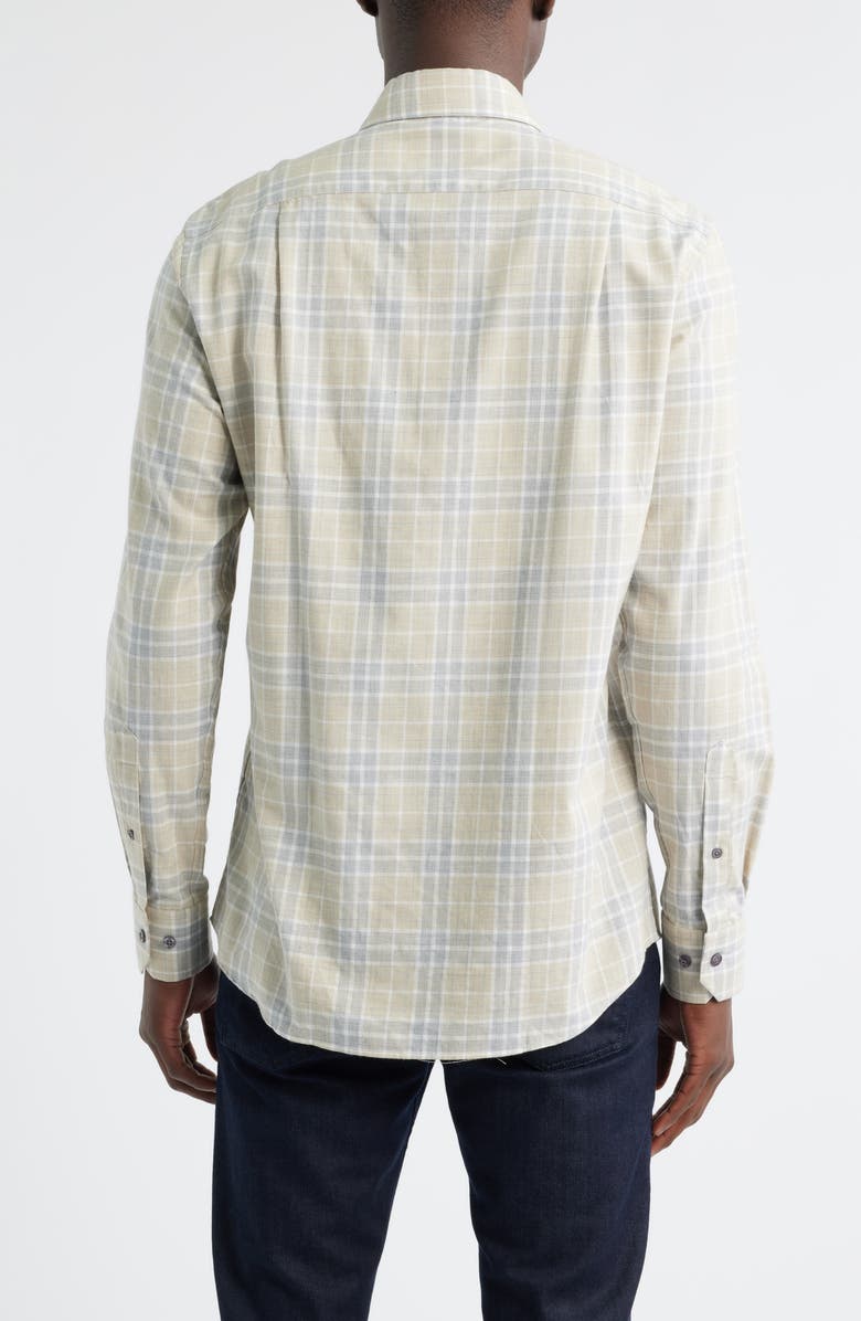 Scott Barber Weekend Regular Fit Heathered Plaid Cotton Button-Up Shirt, Alternate, color, Khaki Heather