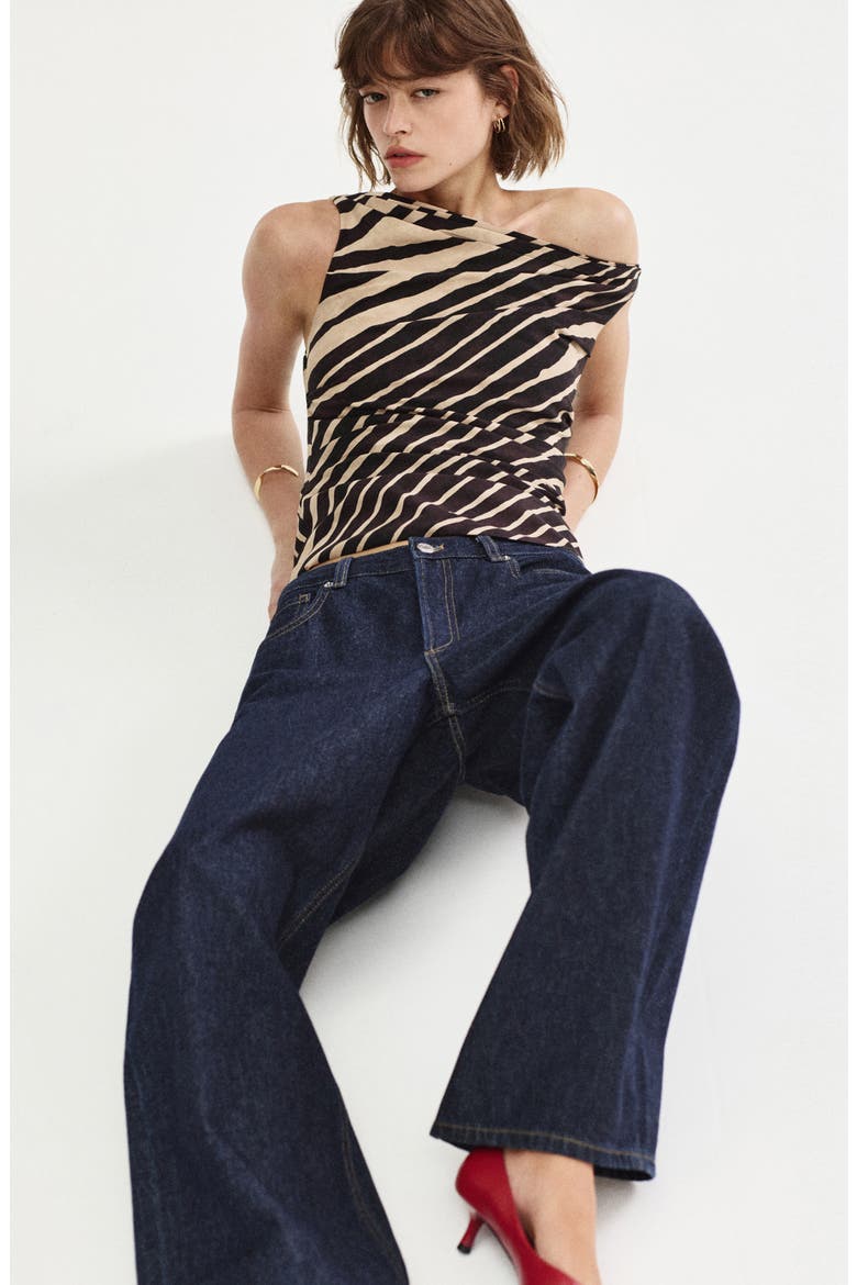 Print Drape Asymmetric Top, Alternate, color, BLACK