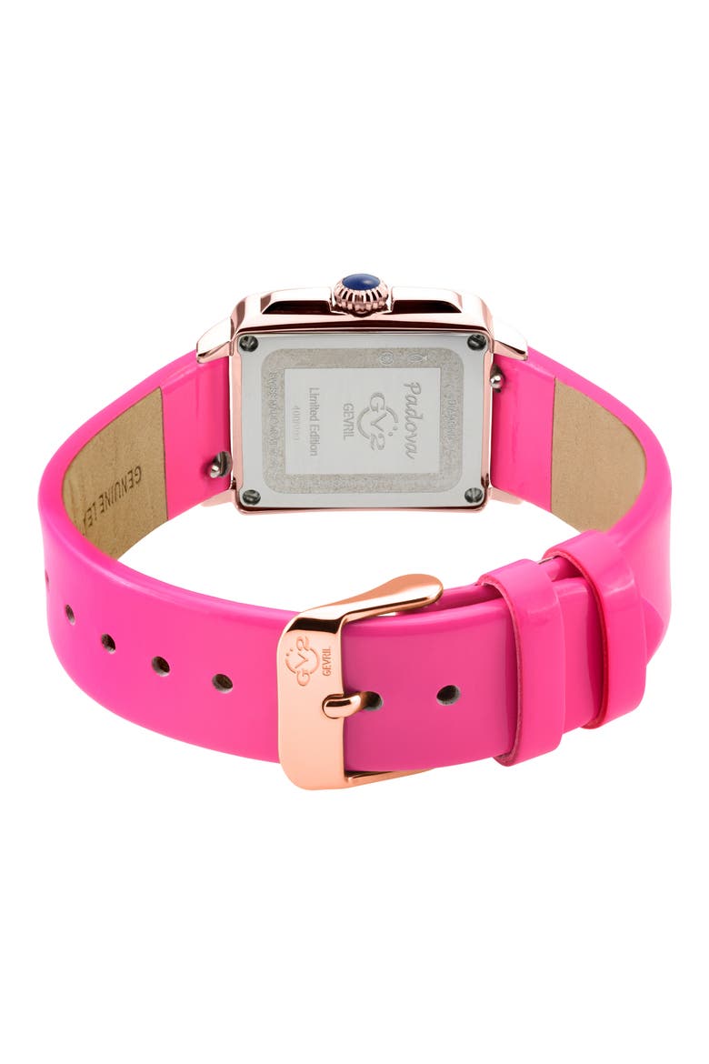 Padova Leather Strap Diamond Watch, 27mm x 30mm, Alternate, color, PINK