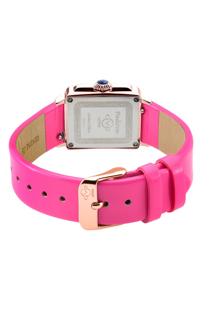 GV2 Padova Leather Strap Diamond Watch, 27mm x 30mm, Alternate, color, Pink