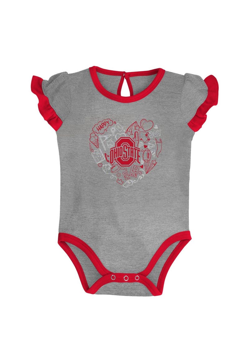 Girls Newborn & Infant Scarlet/Heather Gray Ohio State Buckeyes Too Much Love Two-Piece Bodysuit Set, Alternate, color, Scarlet