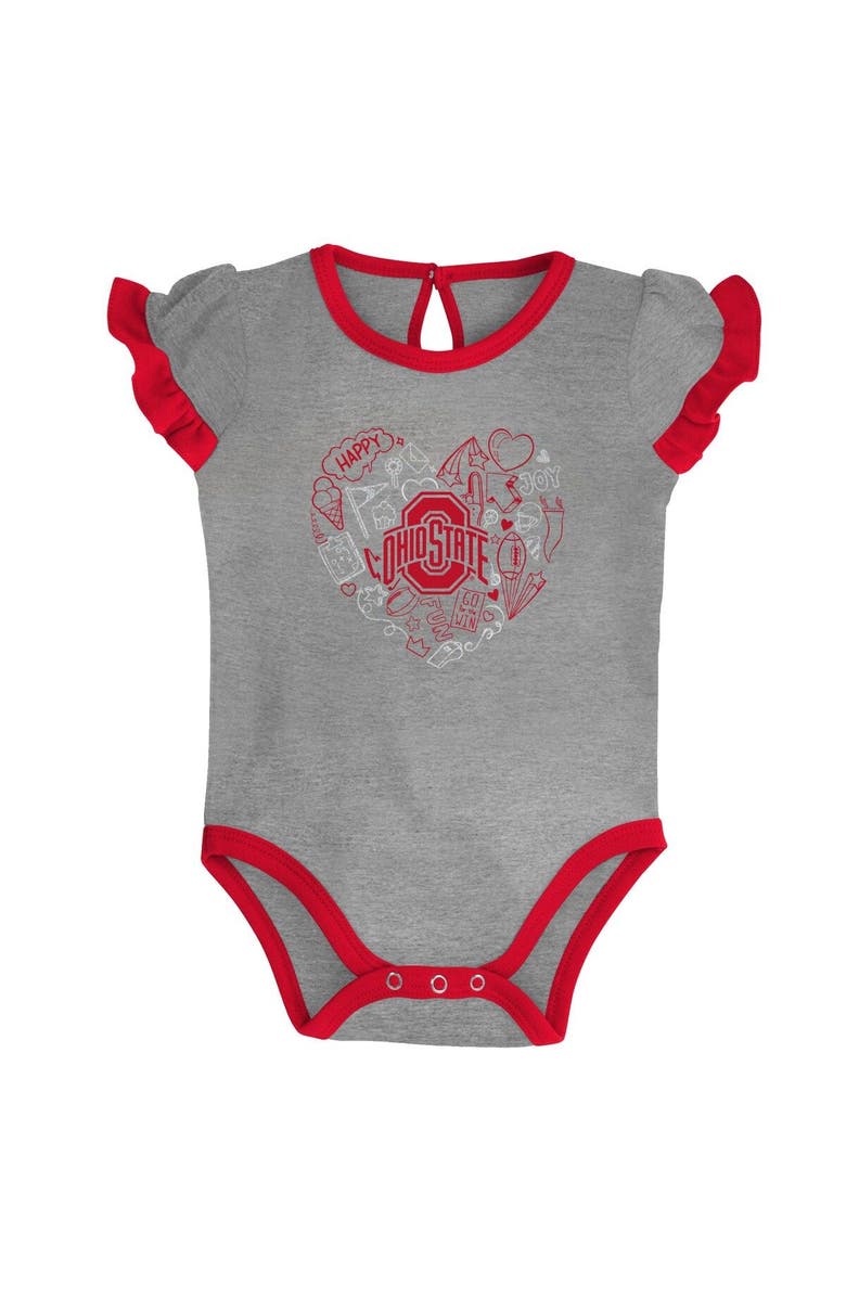 Outerstuff Girls Newborn & Infant Scarlet/Heather Gray Ohio State Buckeyes Too Much Love Two-Piece Bodysuit Set, Alternate, color, Scarlet