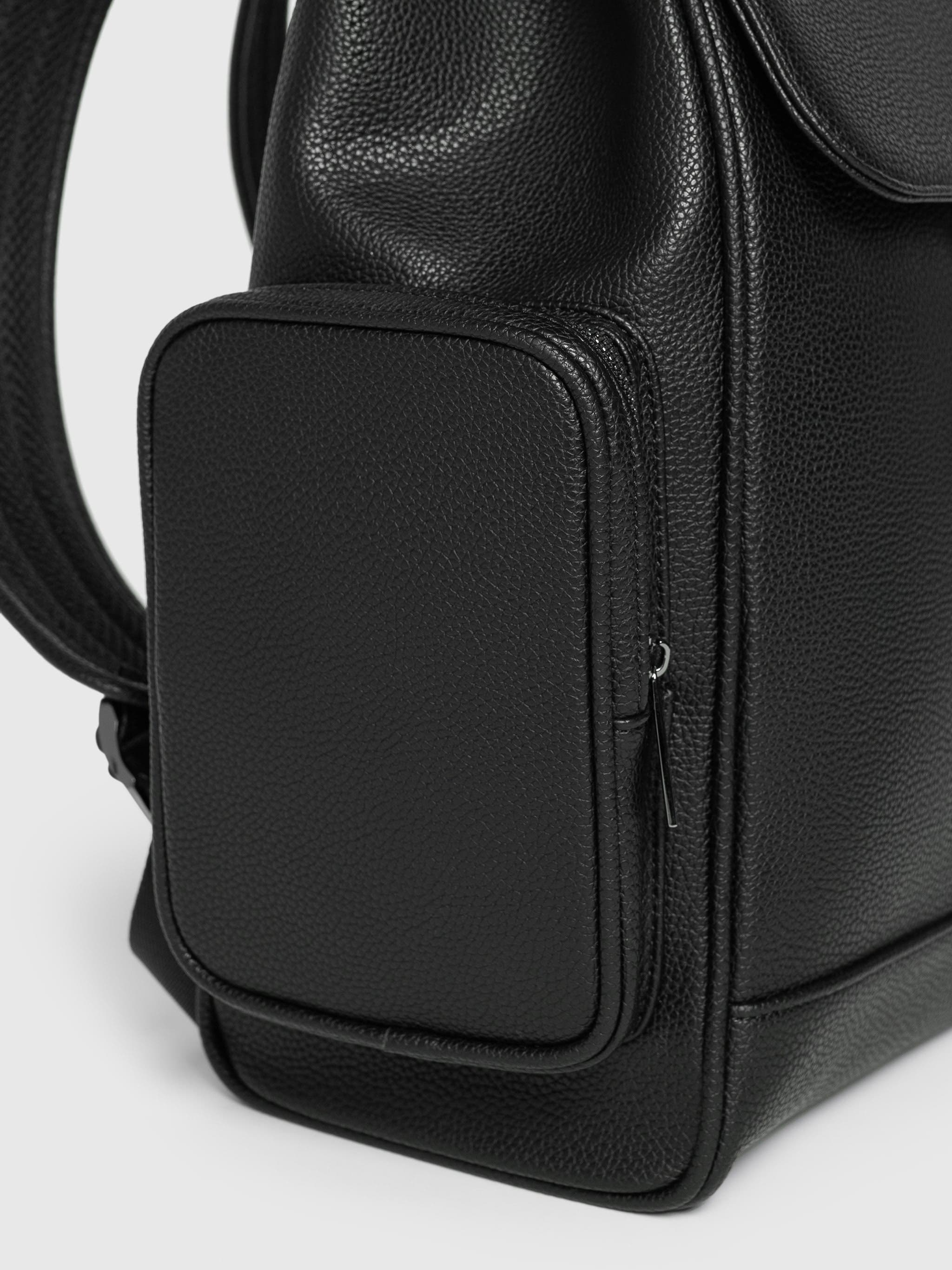 Manière De Voir Maloe Pebbled Leather Eiffel Clasp Backpack, Alternate, color, Black