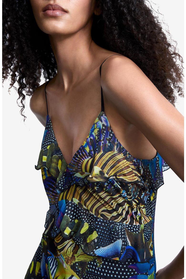 Print Ruffle Sleeveless Midi Dress, Alternate, color, BLACK