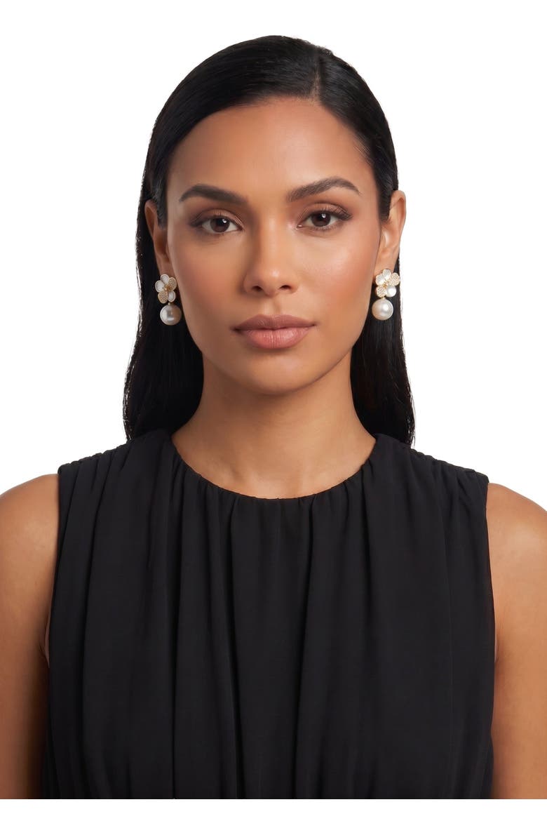 Indira Pearl Flower Drop Earrings, Alternate, color, Gold