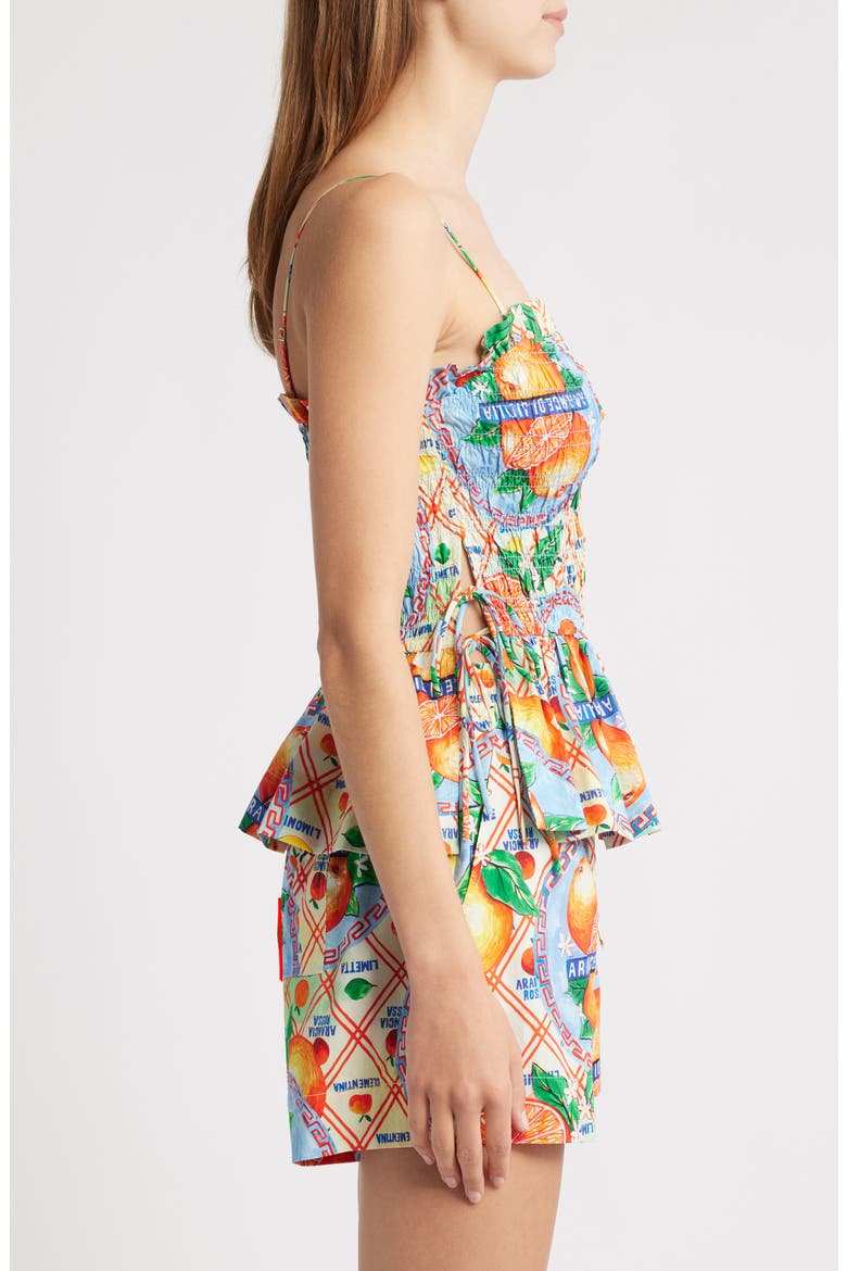 Marina Smocked Organic Cotton Peplum Camisole, Alternate, color, ORANGE/BLUE MULTI