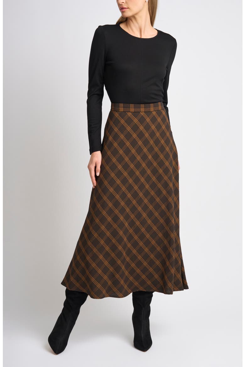 Plaid A-Line Midi Skirt, Alternate, color, TOBACCO BROWN