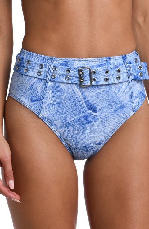 Vanessa Belted Denim High Waist Bikini Bottoms