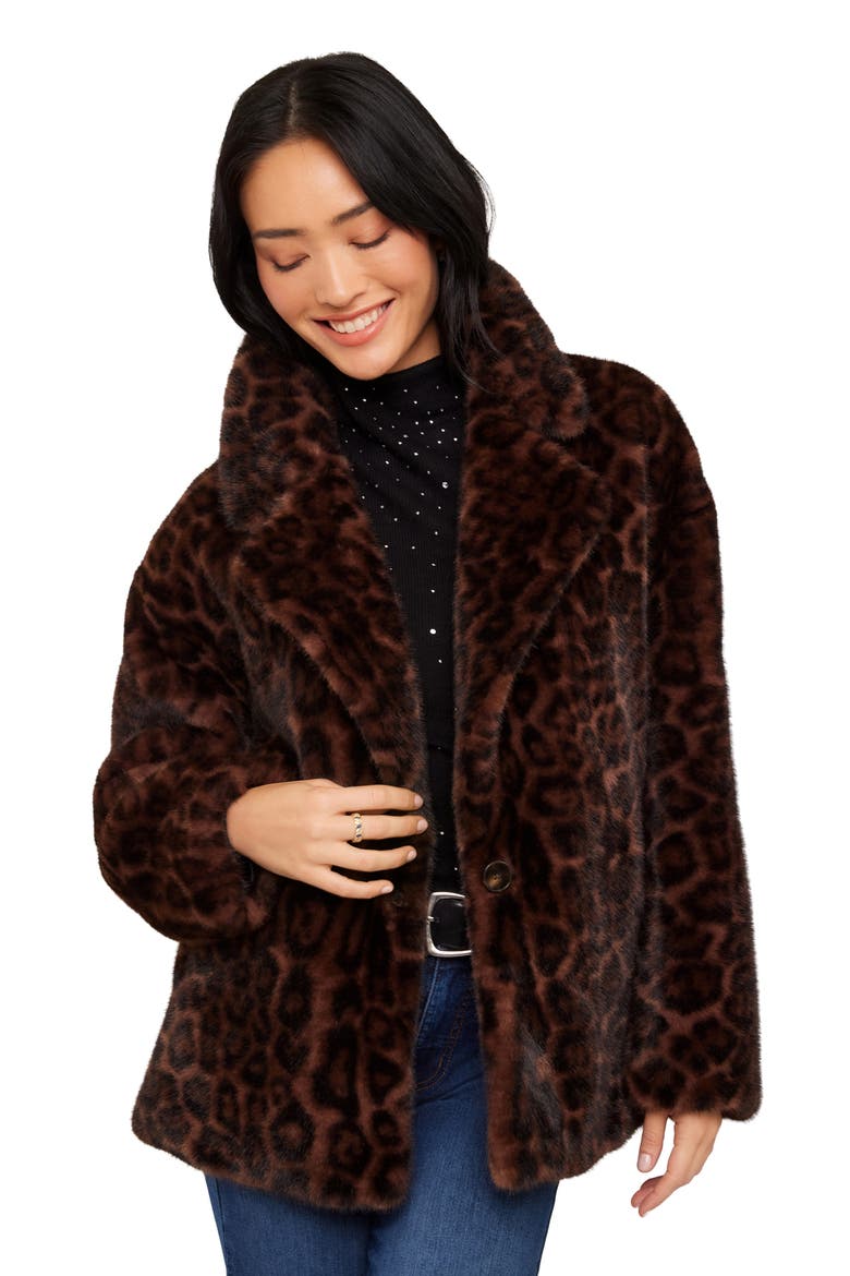 Leopard Print Faux Fur Coat, Alternate, color, LEOPARD