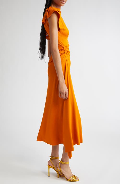 Victoria Beckham Womens Sunset Orange Draped Asymmetric Stretch-woven Midi Dress In Yellow