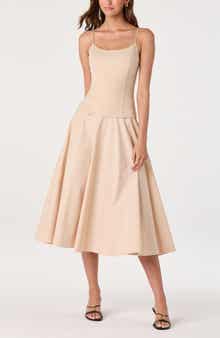 Cierra Mixed Media Fit & Flare Midi Dress