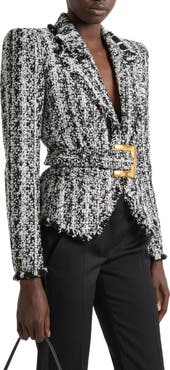 Balmain Two-tone tweed belted jacket