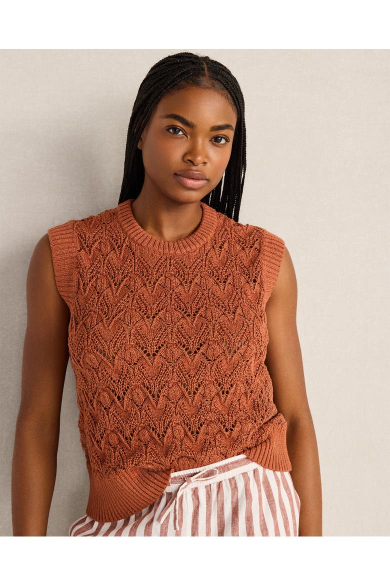 Organic Cotton Chain Pointelle Sweater Vest, Main, color, Terra Cotta