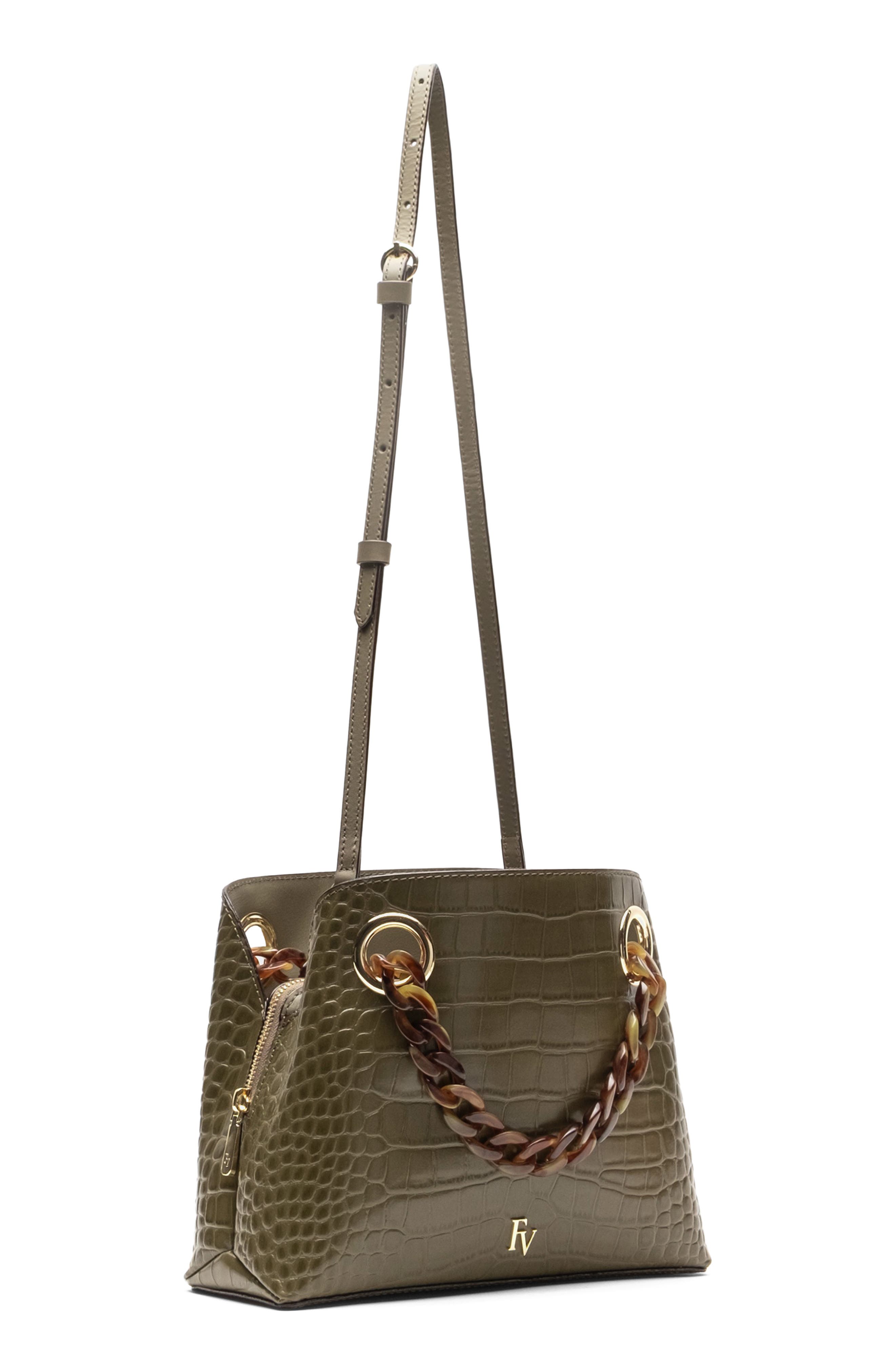 Skip Croc Embossed Leather Tote, Alternate, color, OLIVE