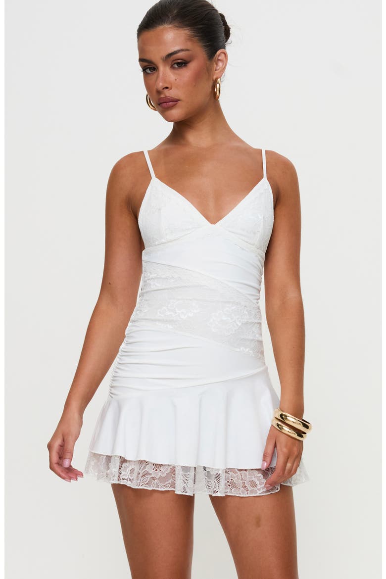 Love Is Alive Lace Trim Minidress, Alternate, color, WHITE